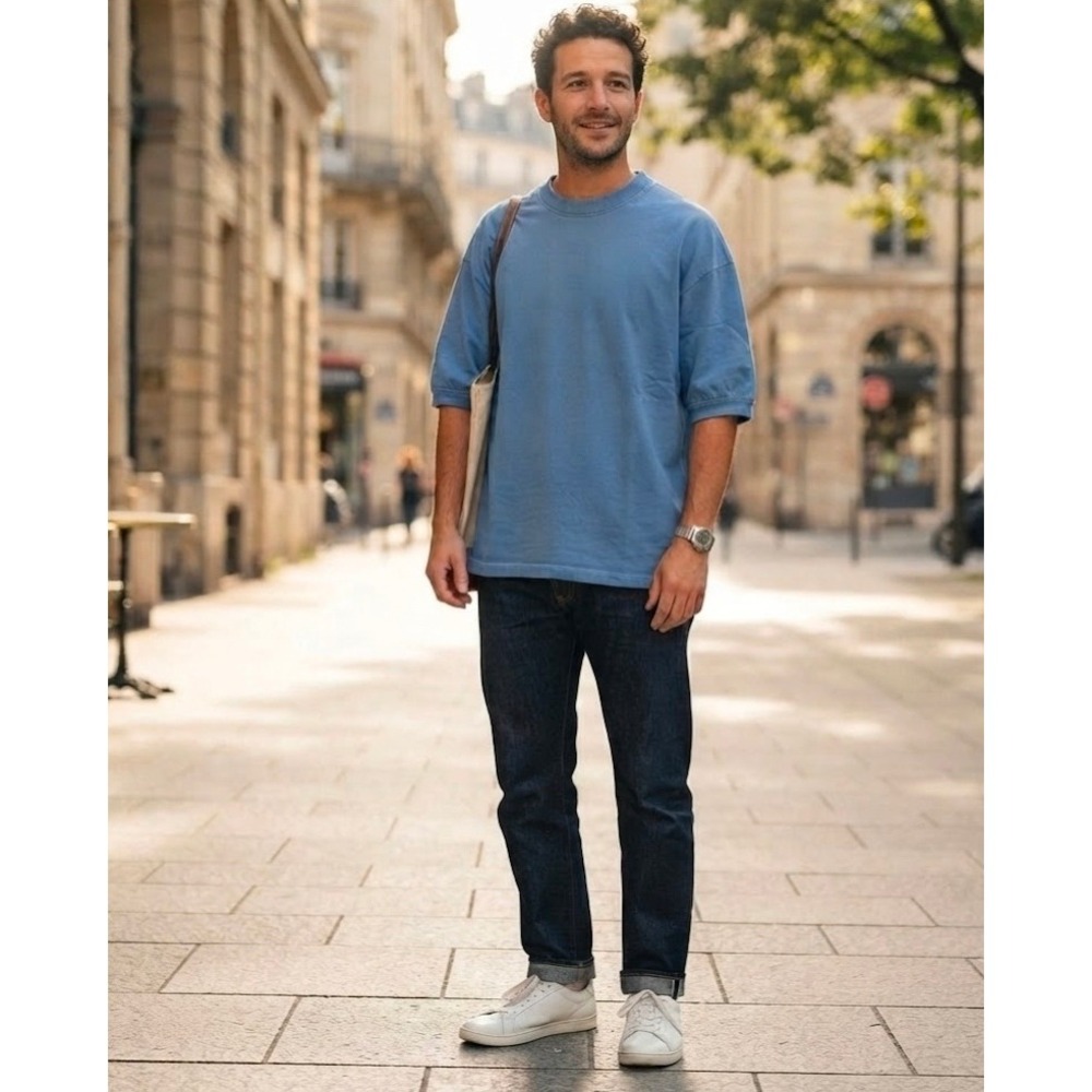 Tricots St Raphael Mens XL Blue Mercerized Cotton T-Shirt Made USA Premium Tee
